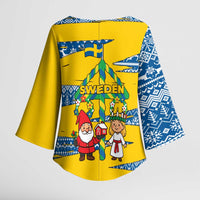Sweden Christmas Kimono Sleeve Blouse with Santa Lucia Girl Midsummer Pole Swedish Flag and Nordic Pattern Design - Wonder Print Shop