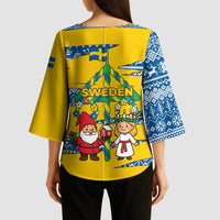 Sweden Christmas Kimono Sleeve Blouse with Santa Lucia Girl Midsummer Pole Swedish Flag and Nordic Pattern Design - Wonder Print Shop
