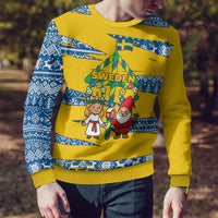 Sweden Christmas Ugly Christmas Sweater with Santa Lucia Girl Midsummer Pole Swedish Flag and Nordic Pattern Design - Wonder Print Shop