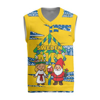 Sweden Christmas Knitted V-Neck Vest with Santa Lucia Girl Midsummer Pole Swedish Flag and Nordic Pattern Design - Wonder Print Shop