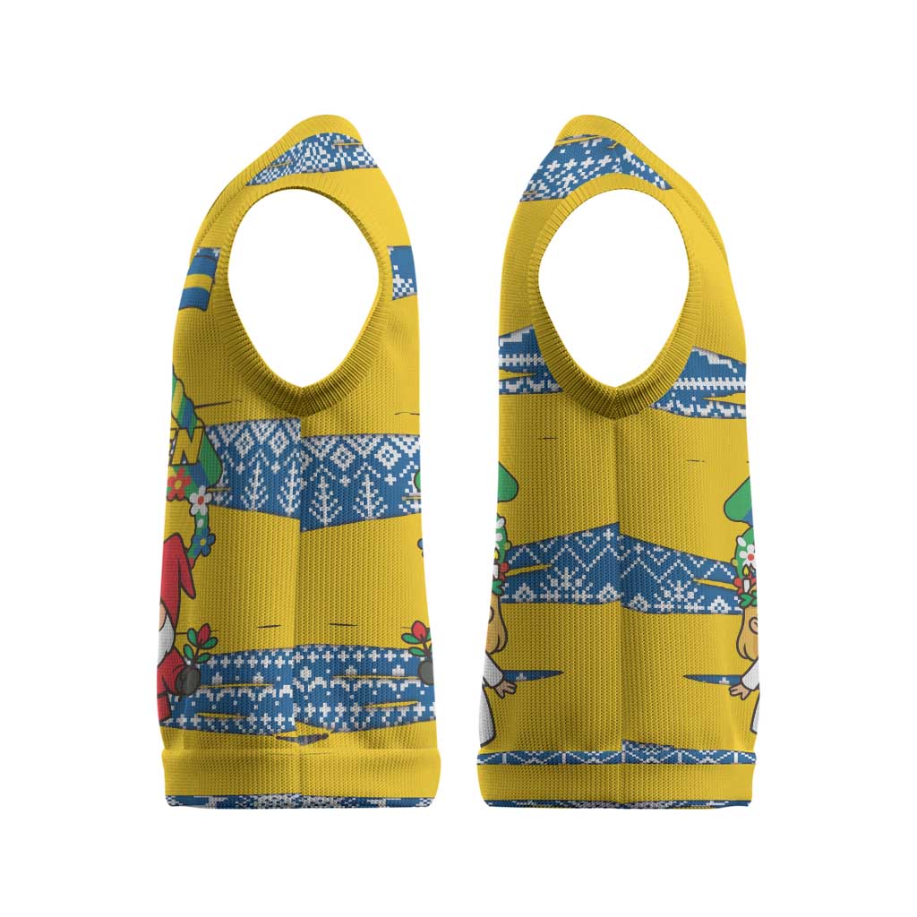Sweden Christmas Knitted V-Neck Vest with Santa Lucia Girl Midsummer Pole Swedish Flag and Nordic Pattern Design - Wonder Print Shop