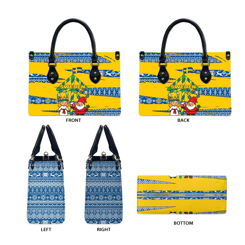 Sweden Christmas Leather Bag with Santa Lucia Girl Midsummer Pole Swedish Flag and Nordic Pattern Design - Wonder Print Shop