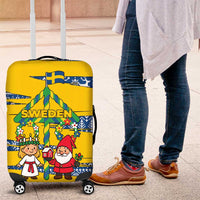Sweden Christmas Luggage Cover with Santa Lucia Girl Midsummer Pole Swedish Flag and Nordic Pattern Design - Wonder Print Shop