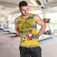 Sweden Christmas Men Tank Top with Santa Lucia Girl Midsummer Pole Swedish Flag and Nordic Pattern Design - Wonder Print Shop