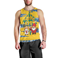 Sweden Christmas Men Tank Top with Santa Lucia Girl Midsummer Pole Swedish Flag and Nordic Pattern Design - Wonder Print Shop