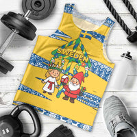 Sweden Christmas Men Tank Top with Santa Lucia Girl Midsummer Pole Swedish Flag and Nordic Pattern Design - Wonder Print Shop