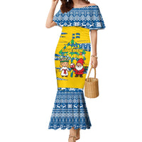 Sweden Christmas Mermaid Dress with Santa Lucia Girl Midsummer Pole Swedish Flag and Nordic Pattern Design - Wonder Print Shop