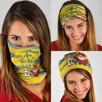 Sweden Christmas Neck Gaiter with Santa Lucia Girl Midsummer Pole Swedish Flag and Nordic Pattern Design - Wonder Print Shop