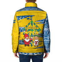 Sweden Christmas Padded Jacket with Santa Lucia Girl Midsummer Pole Swedish Flag and Nordic Pattern Design - Wonder Print Shop