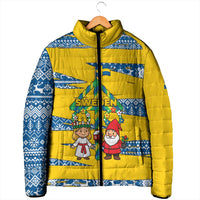 Sweden Christmas Padded Jacket with Santa Lucia Girl Midsummer Pole Swedish Flag and Nordic Pattern Design - Wonder Print Shop