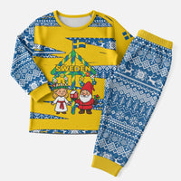 Sweden Christmas Pajama Set with Santa Lucia Girl Midsummer Pole Swedish Flag and Nordic Pattern Design - Wonder Print Shop
