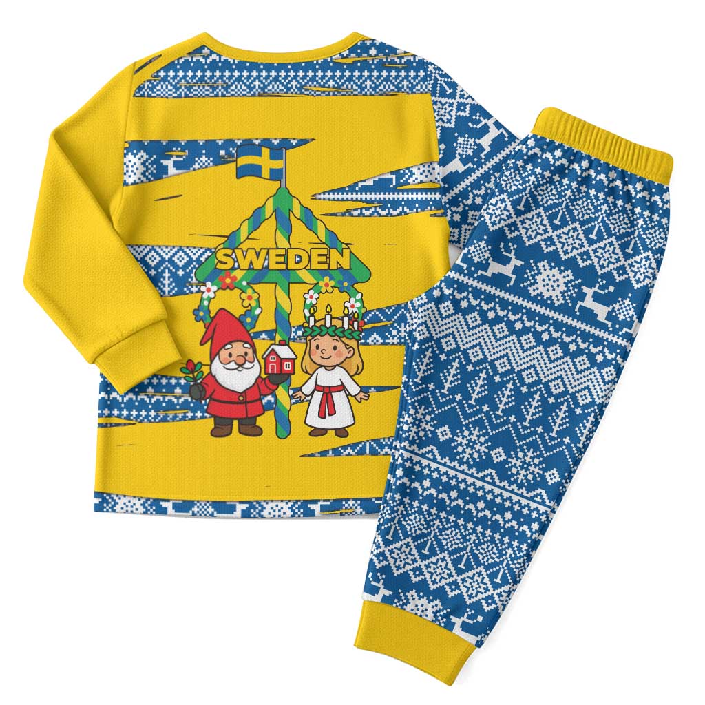 Sweden Christmas Pajama Set with Santa Lucia Girl Midsummer Pole Swedish Flag and Nordic Pattern Design - Wonder Print Shop