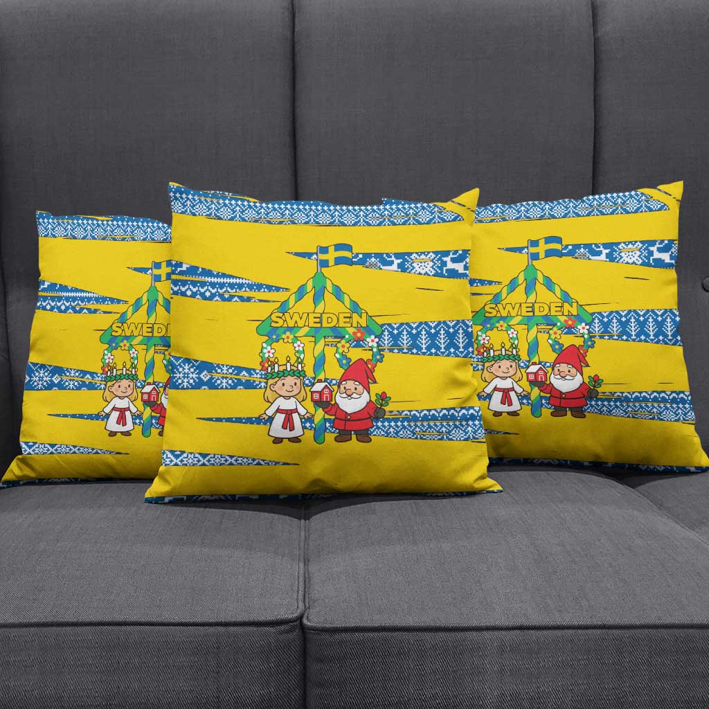 Sweden Christmas Pillow Cover with Santa Lucia Girl Midsummer Pole Swedish Flag and Nordic Pattern Design - Wonder Print Shop