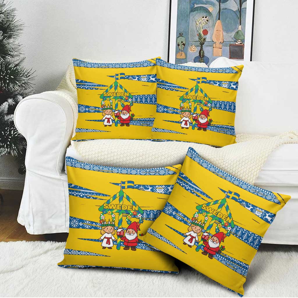 Sweden Christmas Pillow Cover with Santa Lucia Girl Midsummer Pole Swedish Flag and Nordic Pattern Design - Wonder Print Shop