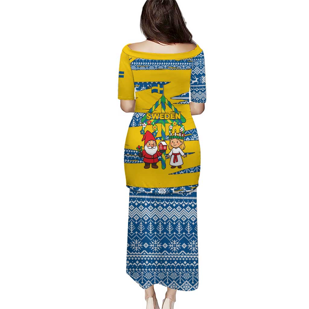 Sweden Christmas Puletasi with Santa Lucia Girl Midsummer Pole Swedish Flag and Nordic Pattern Design - Wonder Print Shop
