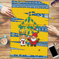 Sweden Christmas Puzzle with Santa Lucia Girl Midsummer Pole Swedish Flag and Nordic Pattern Design - Wonder Print Shop