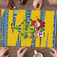 Sweden Christmas Puzzle with Santa Lucia Girl Midsummer Pole Swedish Flag and Nordic Pattern Design - Wonder Print Shop