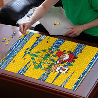 Sweden Christmas Puzzle with Santa Lucia Girl Midsummer Pole Swedish Flag and Nordic Pattern Design - Wonder Print Shop