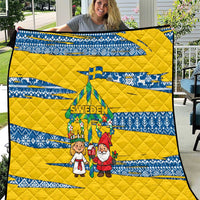 Sweden Christmas Quilt with Santa Lucia Girl Midsummer Pole Swedish Flag and Nordic Pattern Design - Wonder Print Shop
