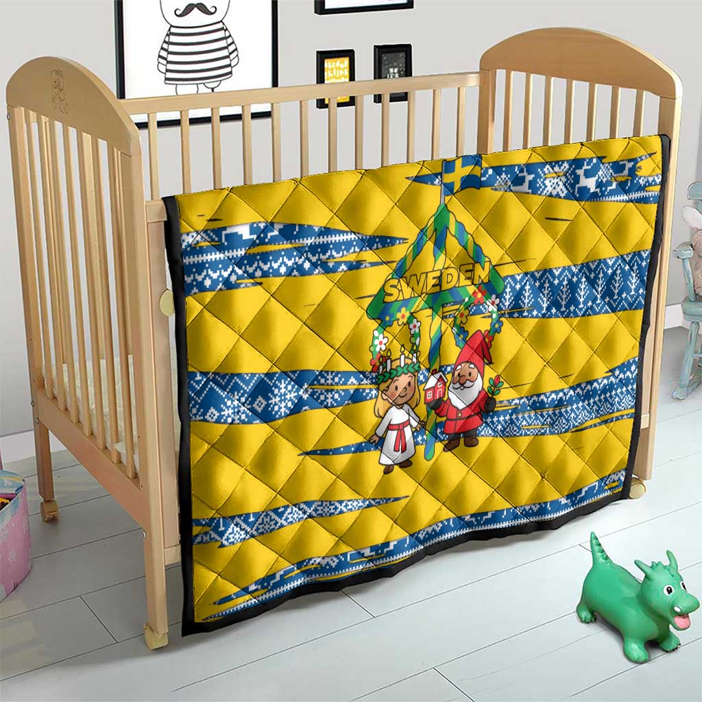 Sweden Christmas Quilt with Santa Lucia Girl Midsummer Pole Swedish Flag and Nordic Pattern Design - Wonder Print Shop