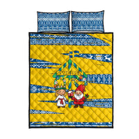 Sweden Christmas Quilt Bed Set with Santa Lucia Girl Midsummer Pole Swedish Flag and Nordic Pattern Design - Wonder Print Shop