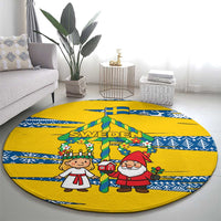 Sweden Christmas Round Carpet with Santa Lucia Girl Midsummer Pole Swedish Flag and Nordic Pattern Design - Wonder Print Shop