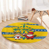 Sweden Christmas Round Carpet with Santa Lucia Girl Midsummer Pole Swedish Flag and Nordic Pattern Design - Wonder Print Shop