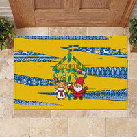 Sweden Christmas Rubber Doormat with Santa Lucia Girl Midsummer Pole Swedish Flag and Nordic Pattern Design - Wonder Print Shop