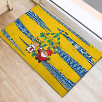 Sweden Christmas Rubber Doormat with Santa Lucia Girl Midsummer Pole Swedish Flag and Nordic Pattern Design - Wonder Print Shop