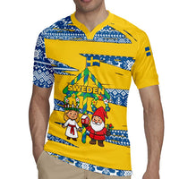 Sweden Christmas Rugby Jersey with Santa Lucia Girl Midsummer Pole Swedish Flag and Nordic Pattern Design - Wonder Print Shop