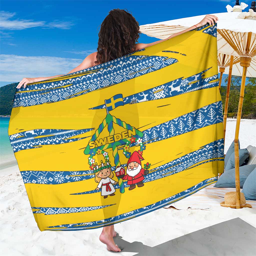 Sweden Christmas Sarong with Santa Lucia Girl Midsummer Pole Swedish Flag and Nordic Pattern Design - Wonder Print Shop