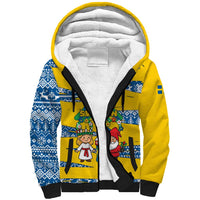 Sweden Christmas Sherpa Hoodie with Santa Lucia Girl Midsummer Pole Swedish Flag and Nordic Pattern Design - Wonder Print Shop