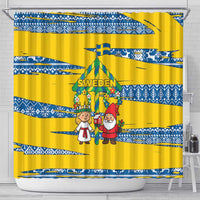 Sweden Christmas Shower Curtain with Santa Lucia Girl Midsummer Pole Swedish Flag and Nordic Pattern Design - Wonder Print Shop