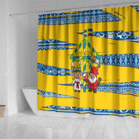 Sweden Christmas Shower Curtain with Santa Lucia Girl Midsummer Pole Swedish Flag and Nordic Pattern Design - Wonder Print Shop