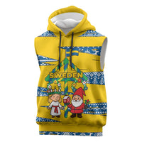 Sweden Christmas Sleeveless Hoodie with Santa Lucia Girl Midsummer Pole Swedish Flag and Nordic Pattern Design - Wonder Print Shop