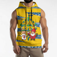 Sweden Christmas Sleeveless Hoodie with Santa Lucia Girl Midsummer Pole Swedish Flag and Nordic Pattern Design - Wonder Print Shop