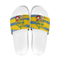Sweden Christmas Slide Sandals with Santa Lucia Girl Midsummer Pole Swedish Flag and Nordic Pattern Design - Wonder Print Shop