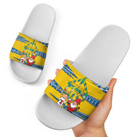 Sweden Christmas Slide Sandals with Santa Lucia Girl Midsummer Pole Swedish Flag and Nordic Pattern Design - Wonder Print Shop