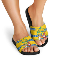 Sweden Christmas Slide Sandals with Santa Lucia Girl Midsummer Pole Swedish Flag and Nordic Pattern Design - Wonder Print Shop