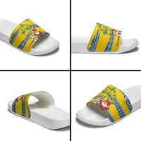 Sweden Christmas Slide Sandals with Santa Lucia Girl Midsummer Pole Swedish Flag and Nordic Pattern Design - Wonder Print Shop