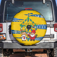 Sweden Christmas Spare Tire Cover with Santa Lucia Girl Midsummer Pole Swedish Flag and Nordic Pattern Design - Wonder Print Shop