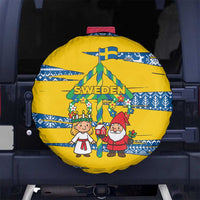 Sweden Christmas Spare Tire Cover with Santa Lucia Girl Midsummer Pole Swedish Flag and Nordic Pattern Design - Wonder Print Shop