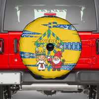 Sweden Christmas Spare Tire Cover with Santa Lucia Girl Midsummer Pole Swedish Flag and Nordic Pattern Design - Wonder Print Shop