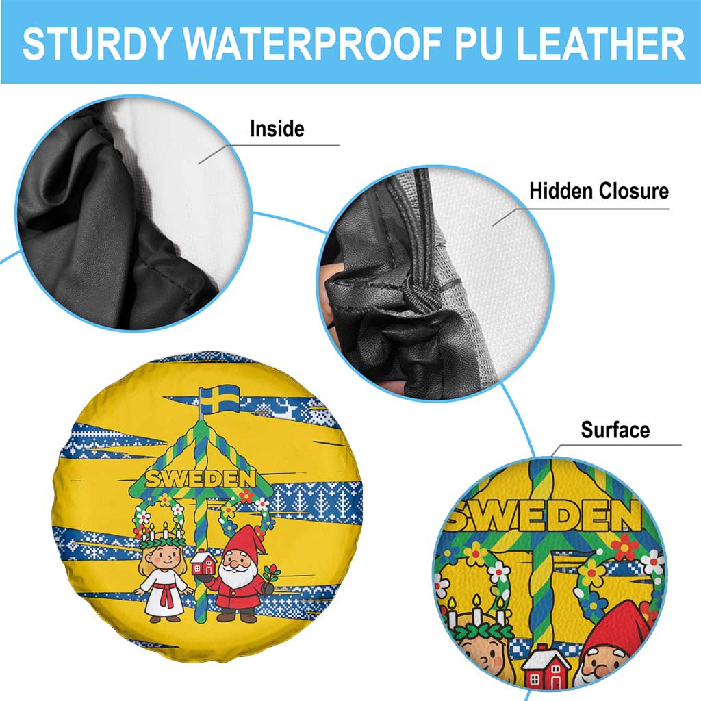 Sweden Christmas Spare Tire Cover with Santa Lucia Girl Midsummer Pole Swedish Flag and Nordic Pattern Design - Wonder Print Shop