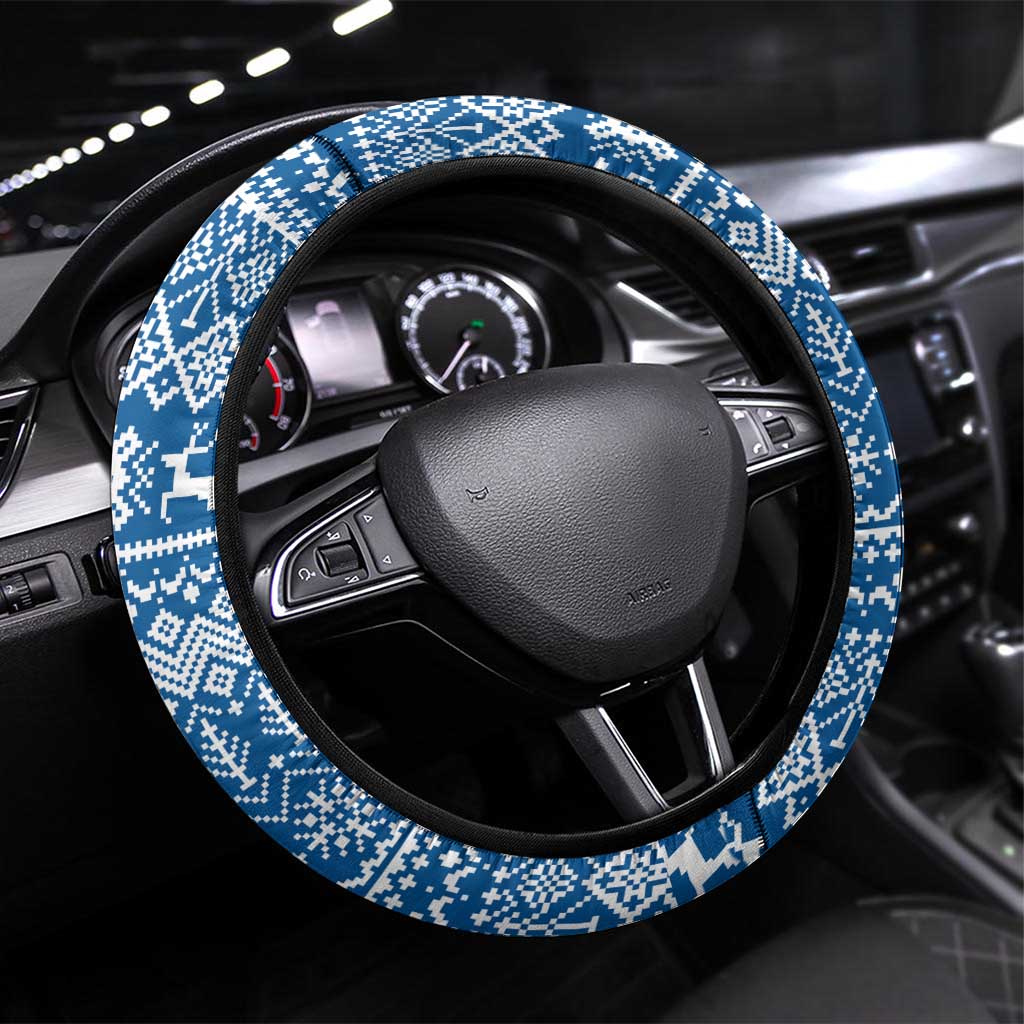 Sweden Christmas Steering Wheel Cover with Santa Lucia Girl Midsummer Pole Swedish Flag and Nordic Pattern Design - Wonder Print Shop