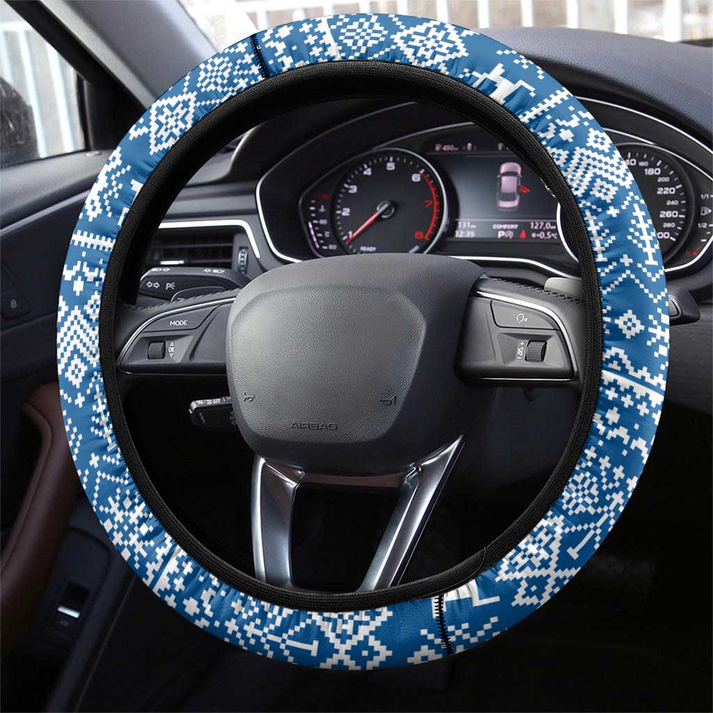 Sweden Christmas Steering Wheel Cover with Santa Lucia Girl Midsummer Pole Swedish Flag and Nordic Pattern Design - Wonder Print Shop