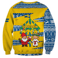 Sweden Christmas Sweatshirt with Santa Lucia Girl Midsummer Pole Swedish Flag and Nordic Pattern Design - Wonder Print Shop