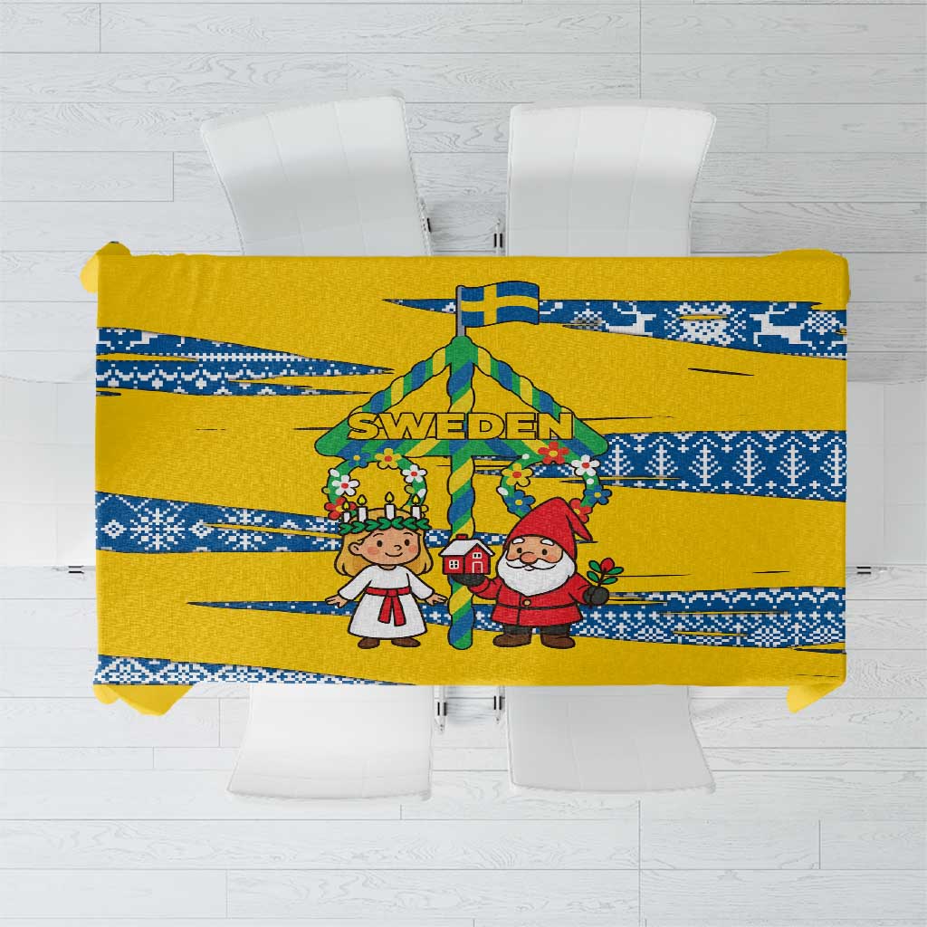 Sweden Christmas Tablecloth with Santa Lucia Girl Midsummer Pole Swedish Flag and Nordic Pattern Design - Wonder Print Shop