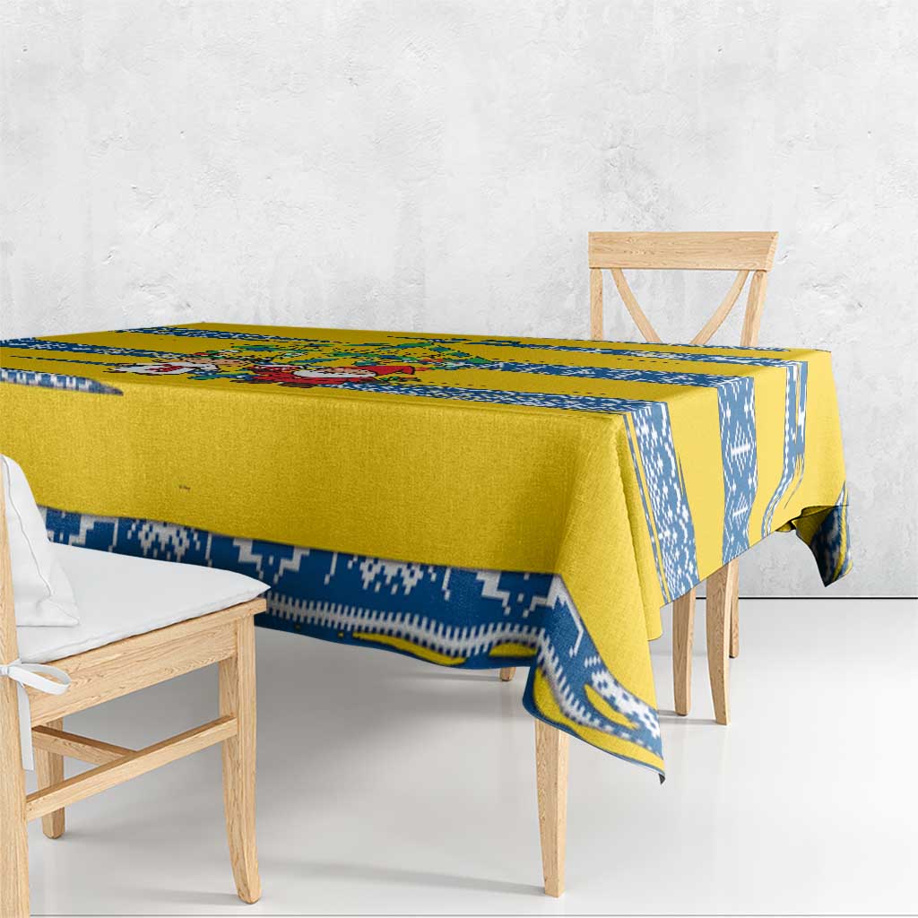 Sweden Christmas Tablecloth with Santa Lucia Girl Midsummer Pole Swedish Flag and Nordic Pattern Design - Wonder Print Shop