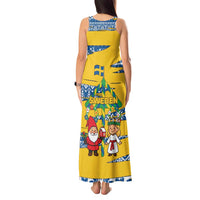 Sweden Christmas Tank Maxi Dress with Santa Lucia Girl Midsummer Pole Swedish Flag and Nordic Pattern Design - Wonder Print Shop